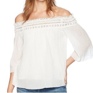 Gorgeous Bailey 44 gauze crochet off the shoulder blouse!